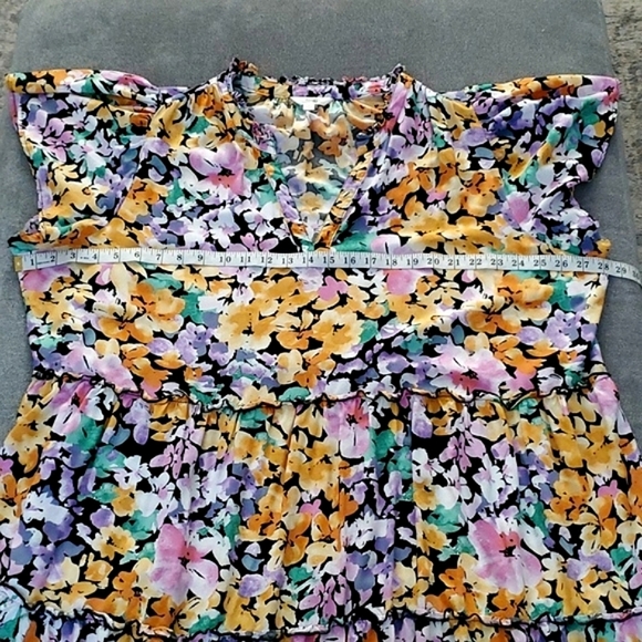 Terra & Sky Floral V-Neck Tiered Women's Dress SIZE: 2X (20W-22W) - Picture 10 of 15